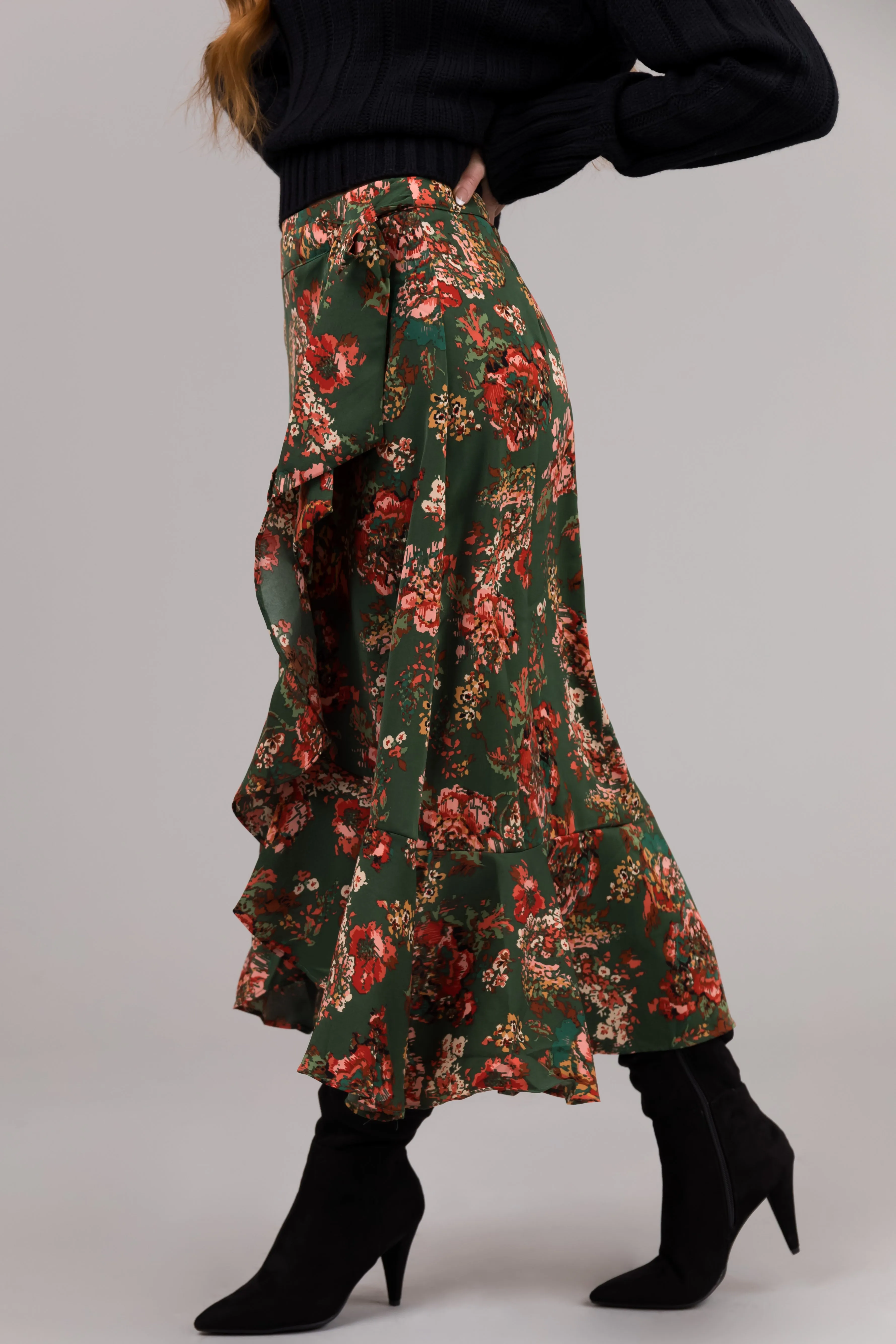 She+Sky Forest Green Floral Print Midi Skirt sold by Lime Lush product image thumbnail 3