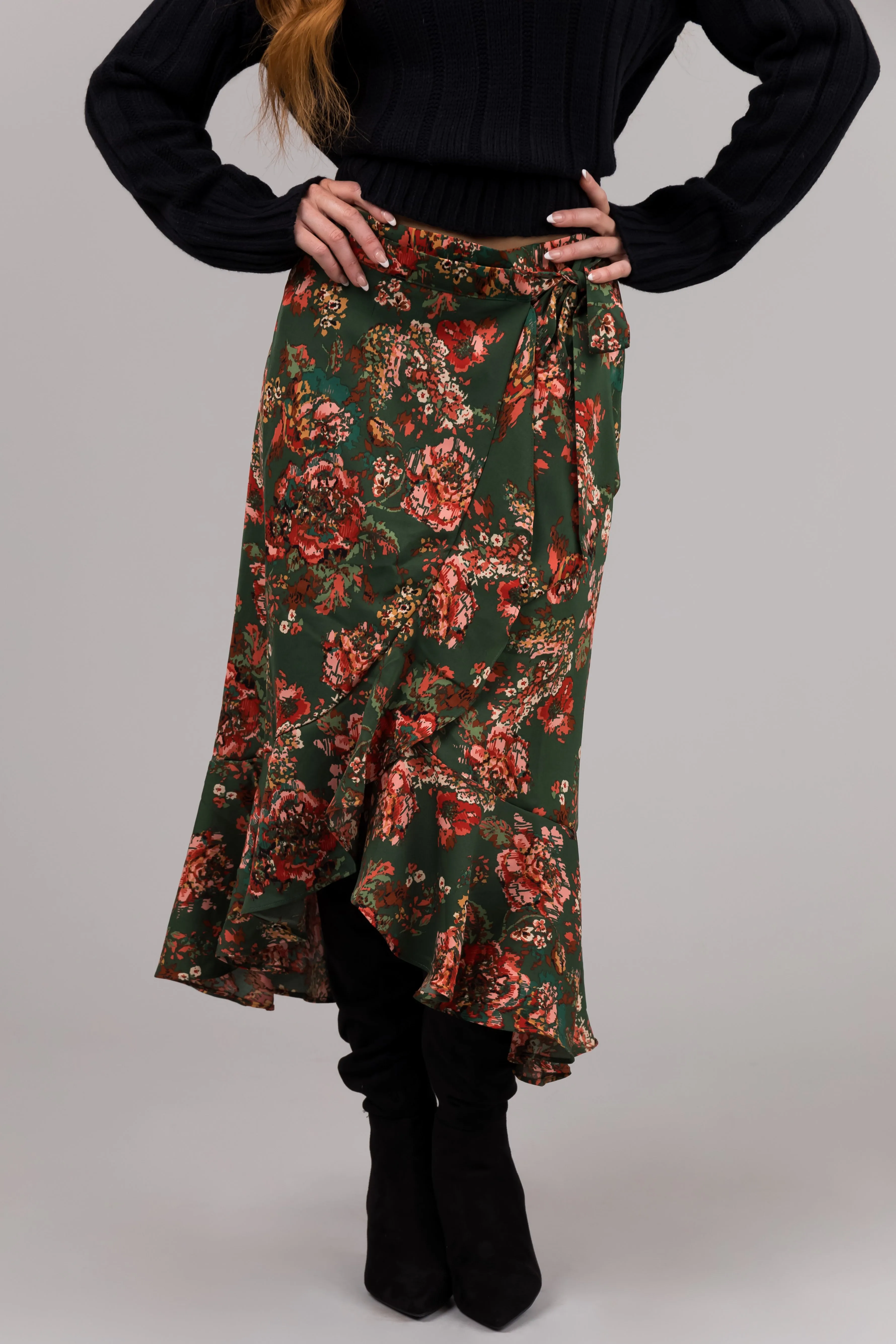 She+Sky Forest Green Floral Print Midi Skirt sold by Lime Lush product image thumbnail 2