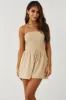 Beige Smocked Halter Neck Open Back Linen Romper sold by Lime Lush