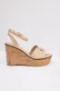 Beige Open Toe Wedges with Gold Buckle Detail sold by Lime Lush