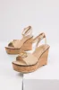 Beige Open Toe Wedges with Gold Buckle Detail sold by Lime Lush