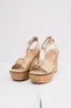 Beige Open Toe Wedges with Gold Buckle Detail sold by Lime Lush