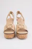 Beige Open Toe Wedges with Gold Buckle Detail sold by Lime Lush