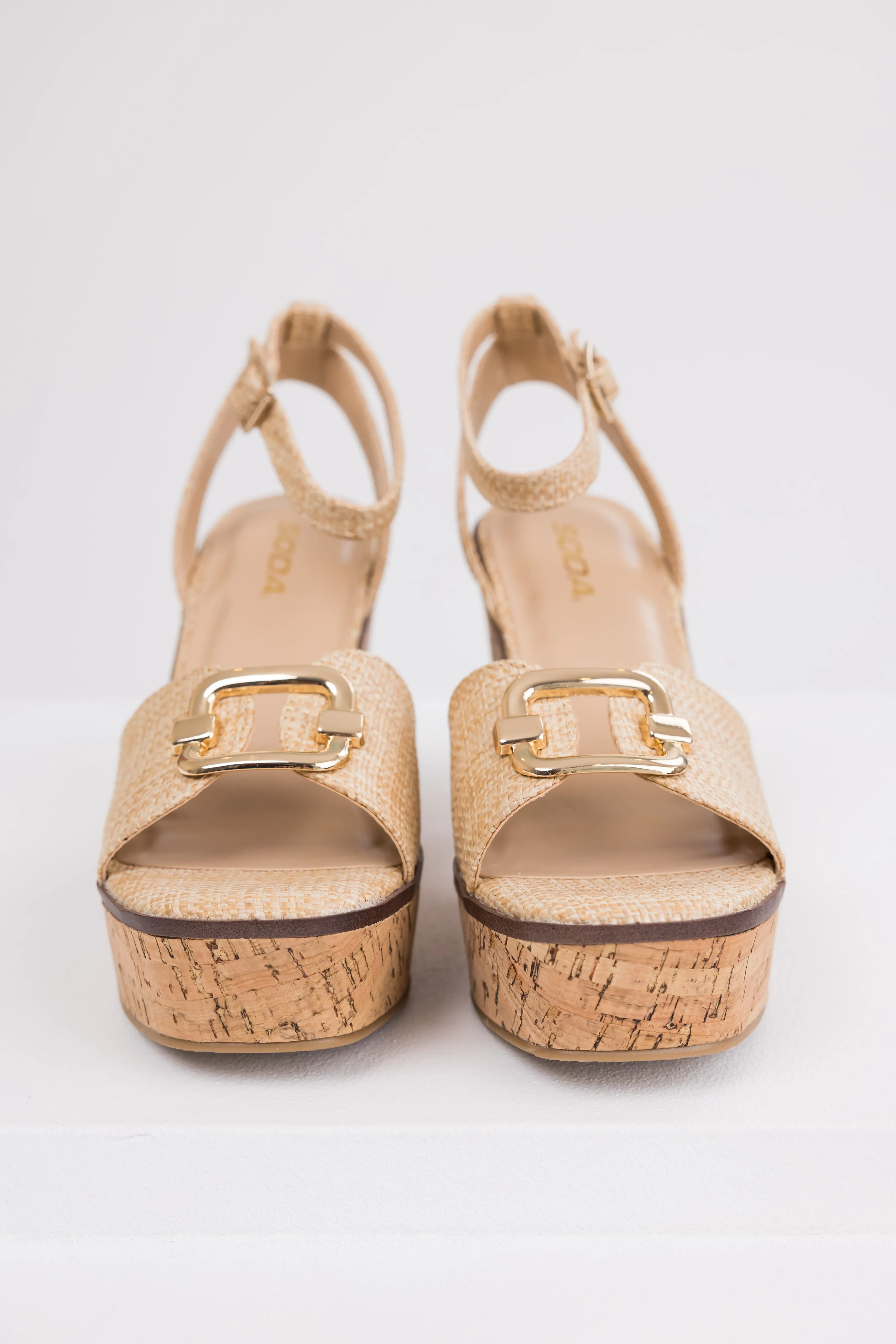 Beige Open Toe Wedges with Gold Buckle Detail sold by Lime Lush product image thumbnail 3