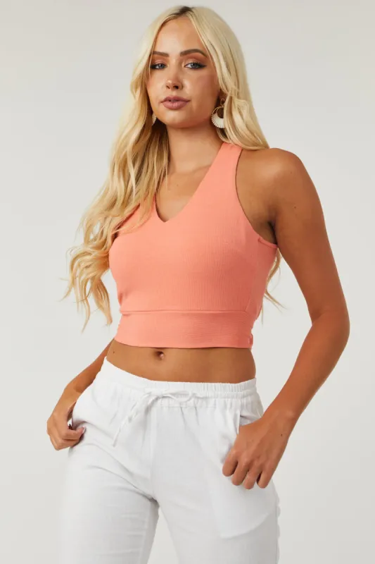 Coral Criss Cross Tie Back Ribbed Knit Tank Top sold by Lime Lush