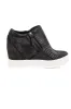 Black Snakeskin Print Textured Wedge Sneaker with Zippers sold by Lime Lush