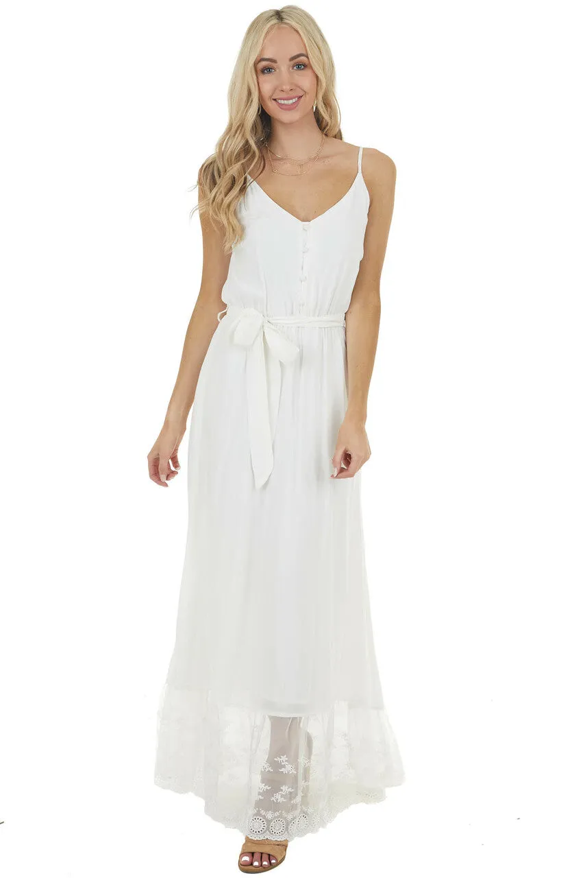 Off White Sleeveless Maxi Dress with Contrast Lace Hem sold by Lime Lush product image thumbnail 3