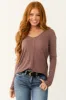 Light Berry Slub Knit Center Seam Long Sleeve Top sold by Lime Lush