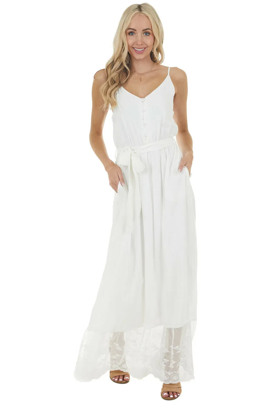 Off White Sleeveless Maxi Dress with Contrast Lace Hem sold by Lime Lush product image thumbnail 2