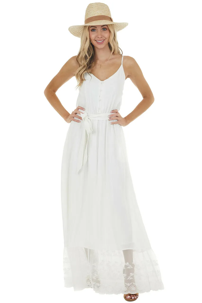 Off White Sleeveless Maxi Dress with Contrast Lace Hem sold by Lime Lush product image thumbnail 4