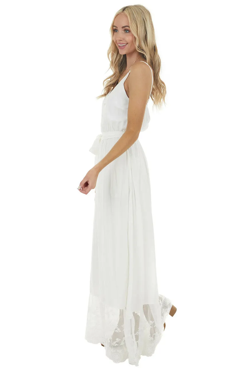 Off White Sleeveless Maxi Dress with Contrast Lace Hem sold by Lime Lush product image thumbnail 5