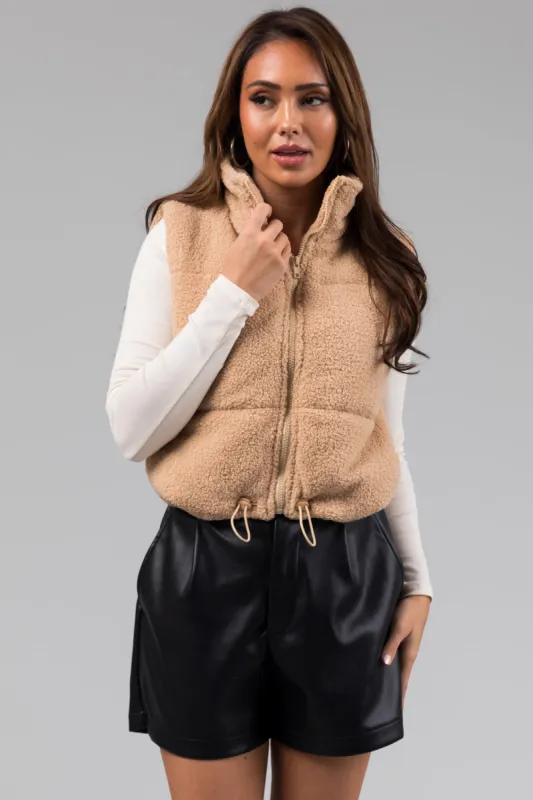 Beige Sherpa Zip Up Vest sold by Lime Lush