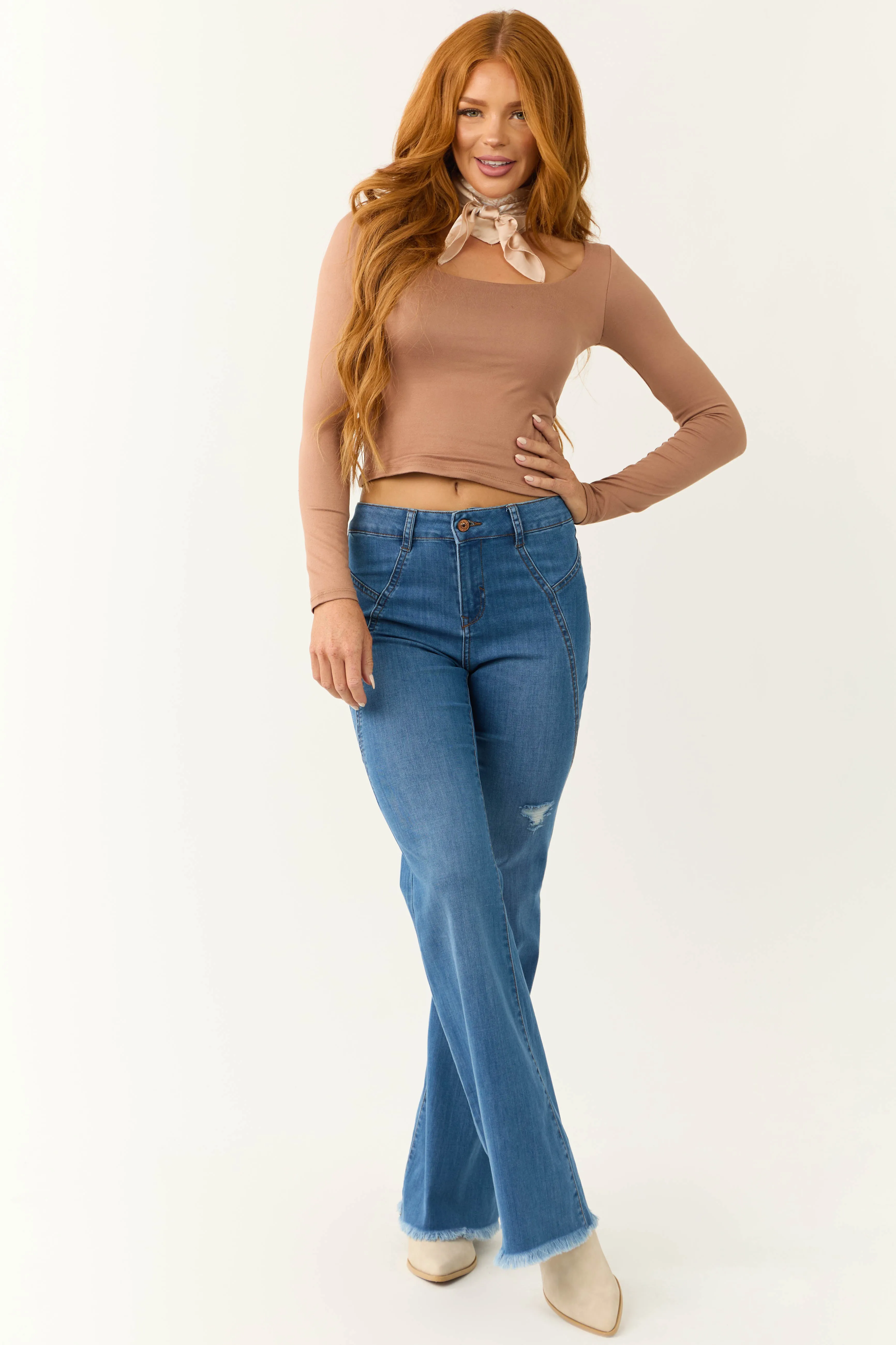 Latte Scoop Neck Long Sleeve Crop Top sold by Lime Lush product image thumbnail 3