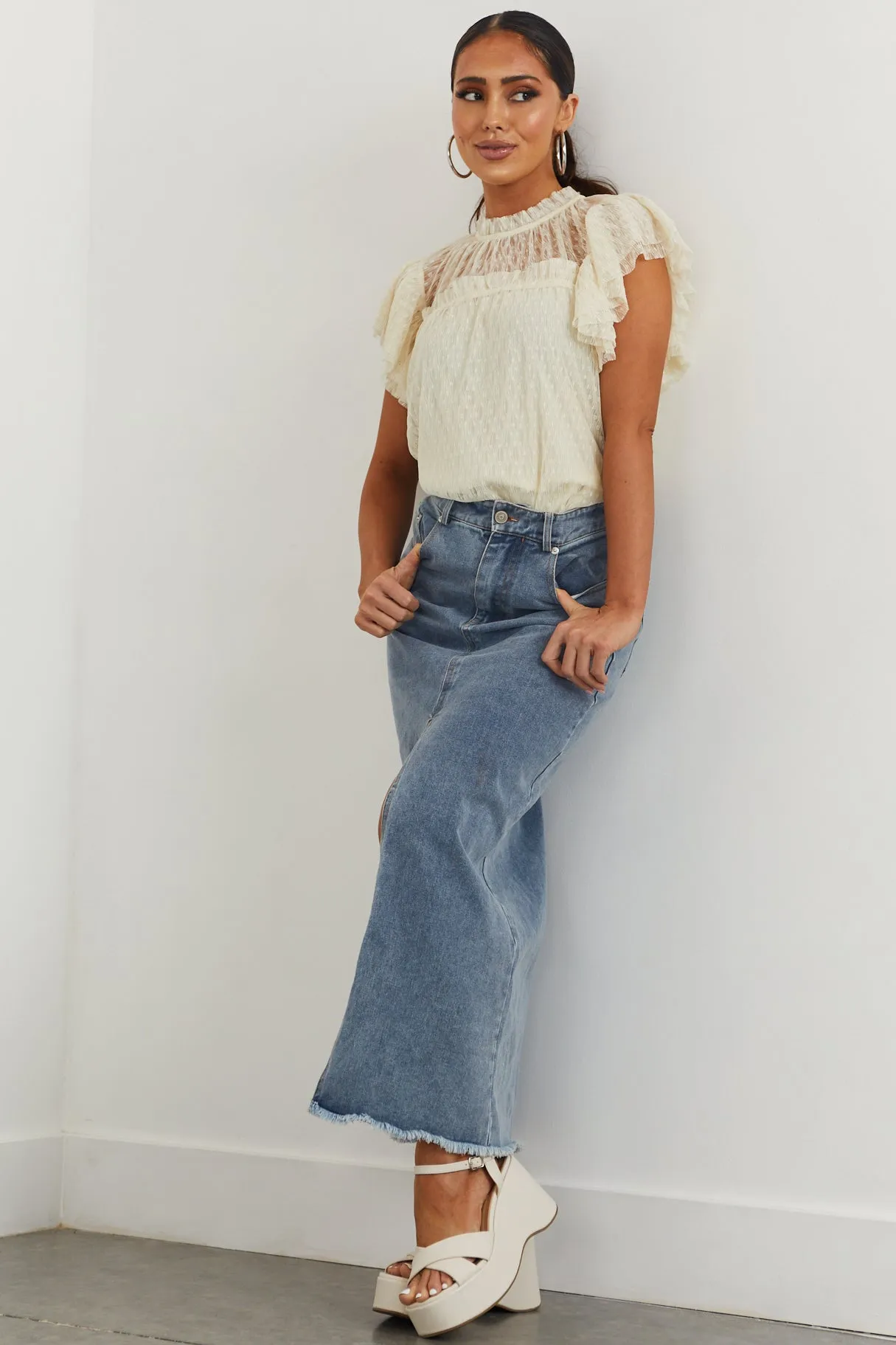 Flying Tomato Buttercream Textured Lace Short Sleeve Blouse sold by Lime Lush product image thumbnail 3