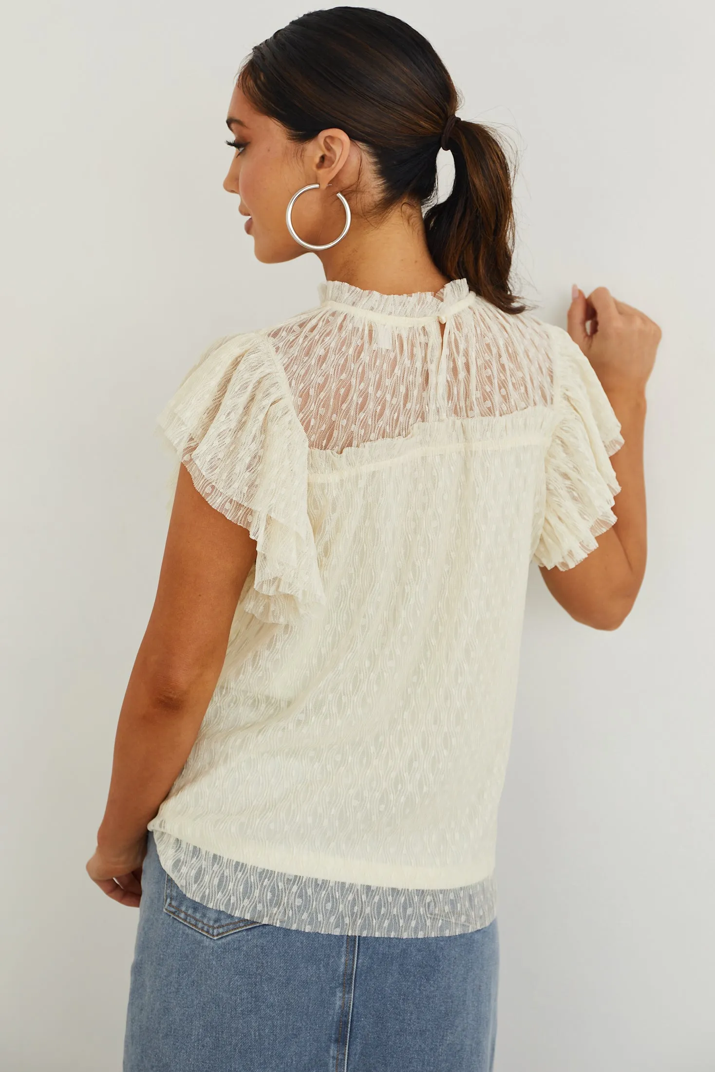 Flying Tomato Buttercream Textured Lace Short Sleeve Blouse sold by Lime Lush product image thumbnail 4