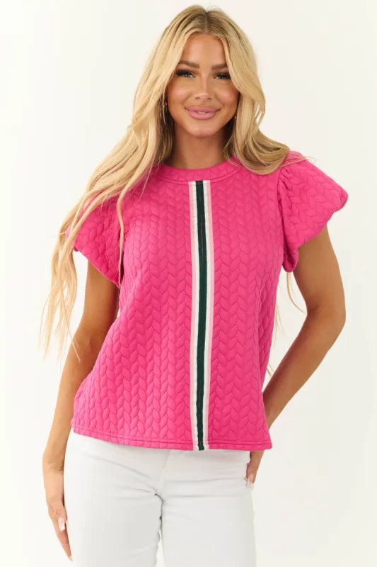 Magenta Quilted Stripe Detail Puff Sleeve Top sold by Lime Lush