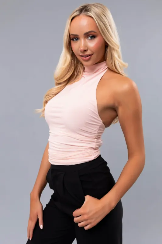 Blush Halter Neck Ruched Side Top sold by Lime Lush