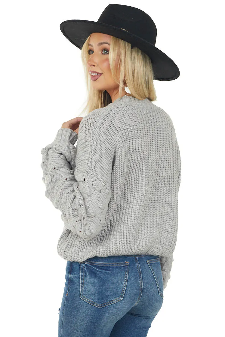 Heather Grey Textured Bubble Sleeve Knit Sweater sold by Lime Lush product image thumbnail 3