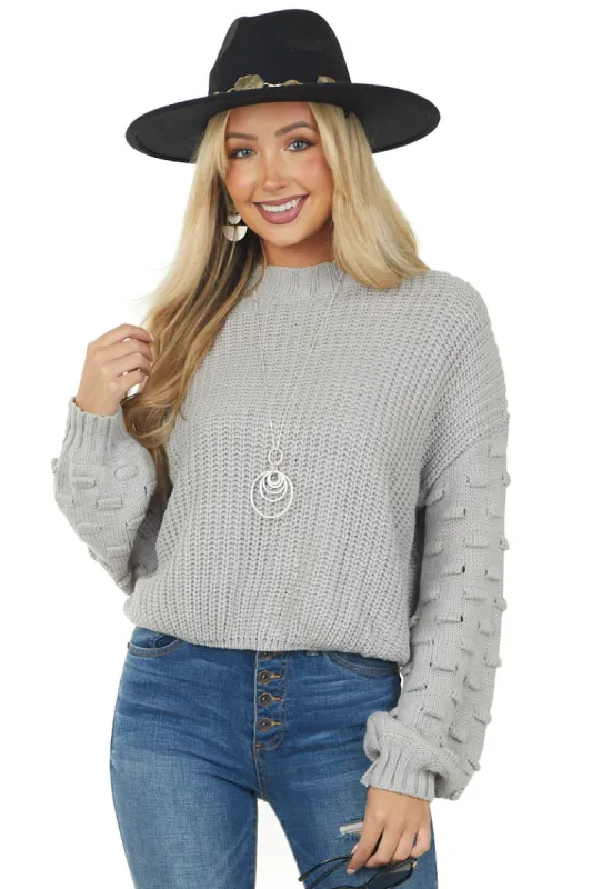 Heather Grey Textured Bubble Sleeve Knit Sweater sold by Lime Lush