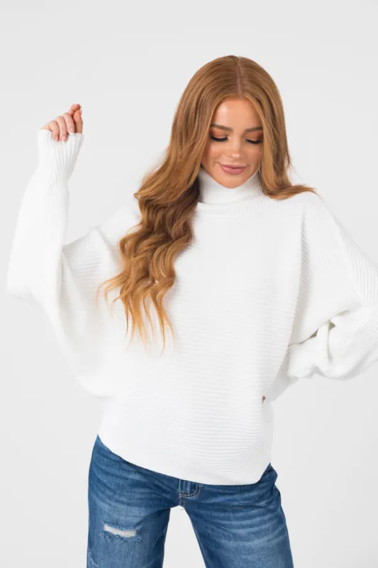 Off White Long Sleeve Turtleneck Knit Sweater sold by Lime Lush