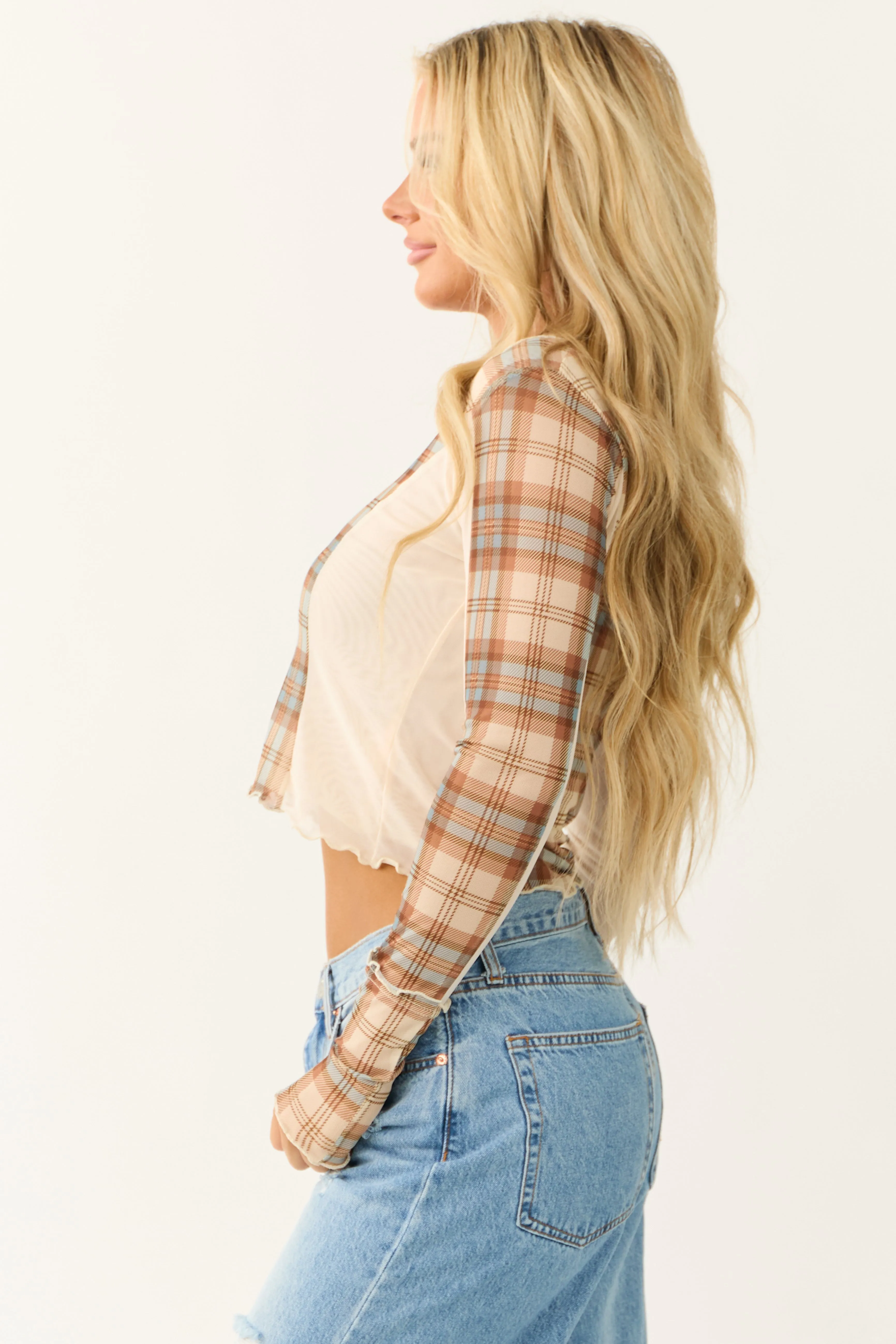 Champagne Plaid with Contrast Long Sleeve Top sold by Lime Lush product image thumbnail 5