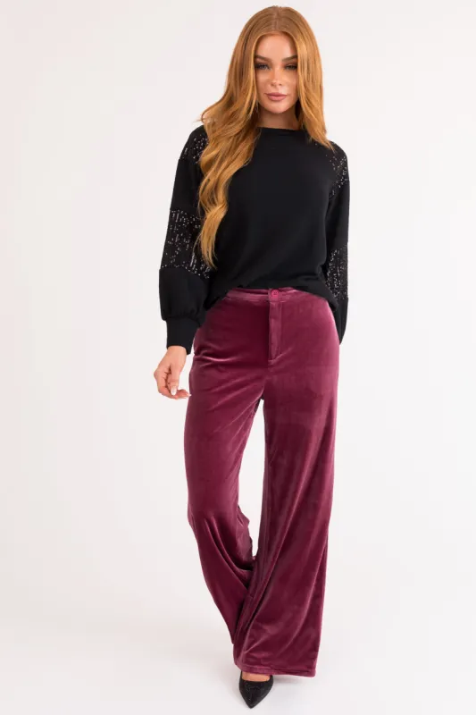 Berry Velvet Wide Leg High Waisted Pants sold by Lime Lush