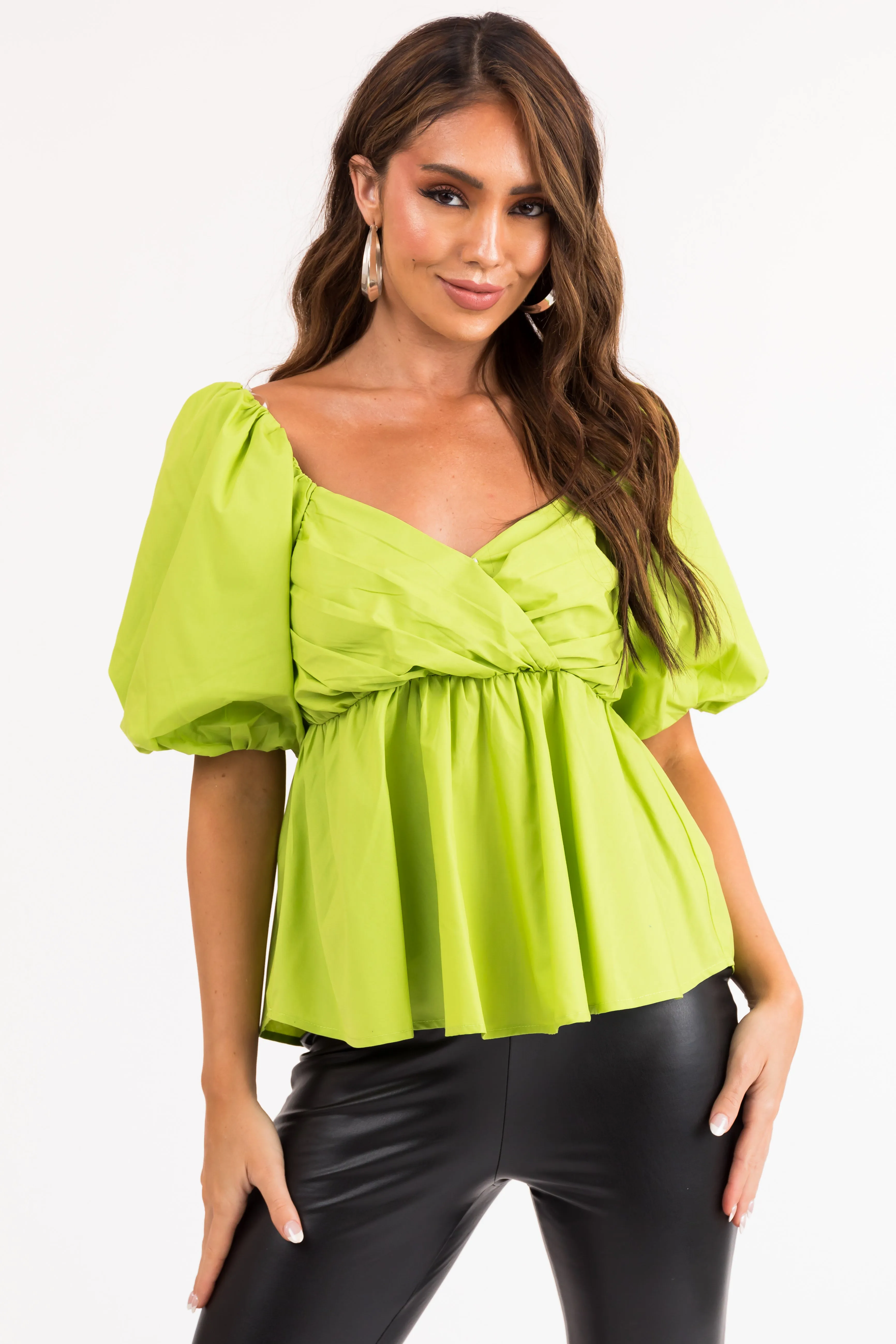 Lime Short Puff Sleeve Sweetheart Neck Top sold by Lime Lush