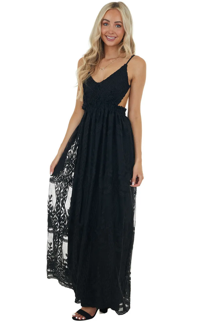Black Lace Sleeveless Open Back Maxi Dress sold by Lime Lush product image thumbnail 3