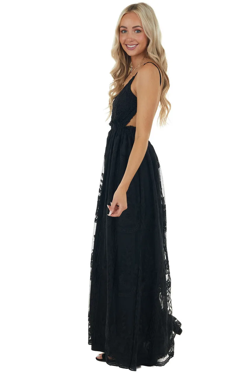 Black Lace Sleeveless Open Back Maxi Dress sold by Lime Lush product image thumbnail 4