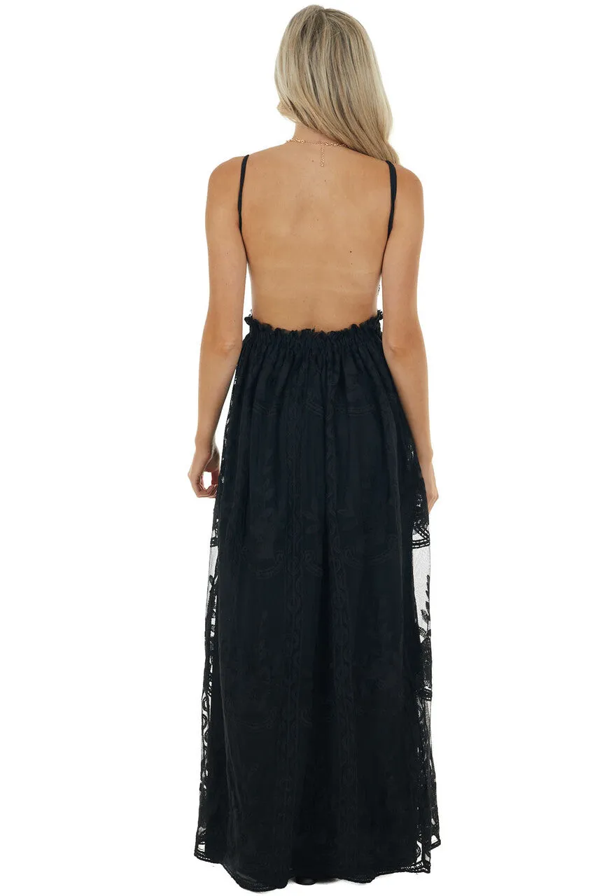 Black Lace Sleeveless Open Back Maxi Dress sold by Lime Lush product image thumbnail 5