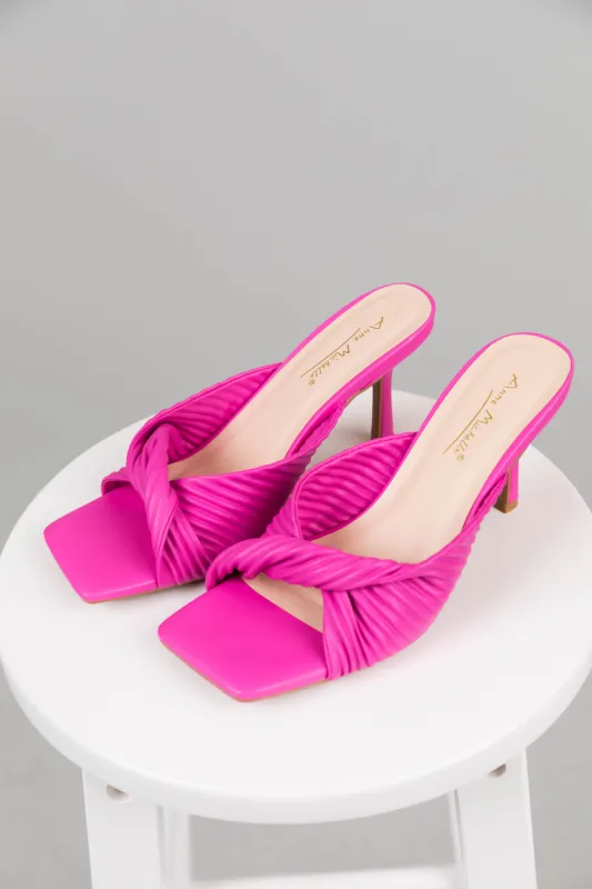 Magenta Faux Leather Twisted Square Toe Heels sold by Lime Lush