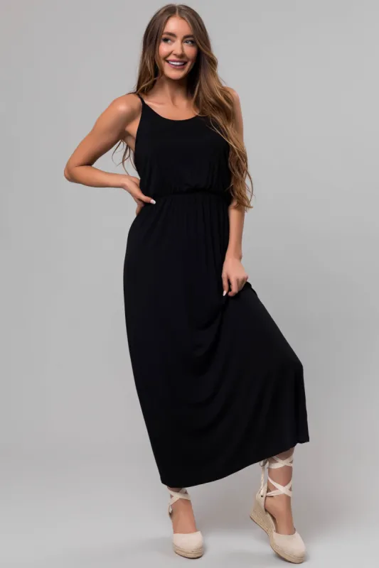 Black Blouson Knit Maxi Cami Dress sold by Lime Lush