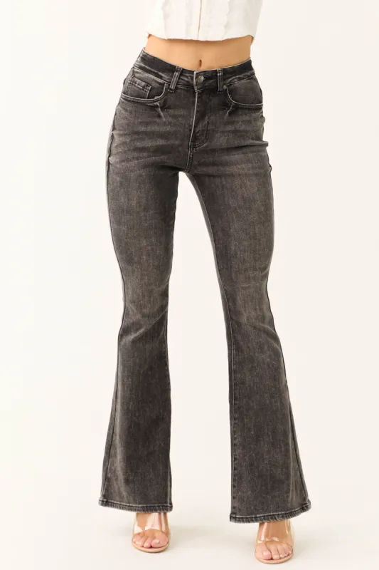 Legend Black Acid Wash High Rise Flare Leg Jeans sold by Lime Lush
