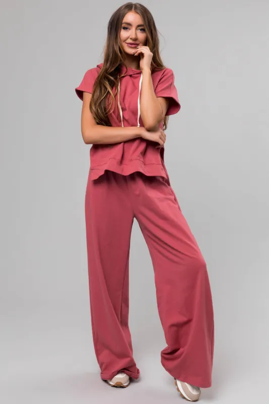 Berry Short Sleeve Hooded Lounge Set sold by Lime Lush