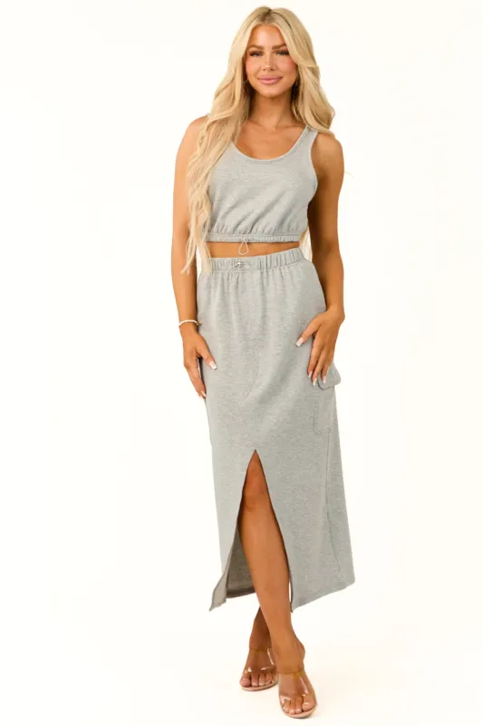 Heather Grey Crop Top and Cargo Skirt Set sold by Lime Lush