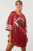 Ruby Red Football Sequin Loose Fit Shirt Dress sold by Lime Lush