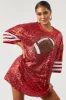 Ruby Red Football Sequin Loose Fit Shirt Dress sold by Lime Lush