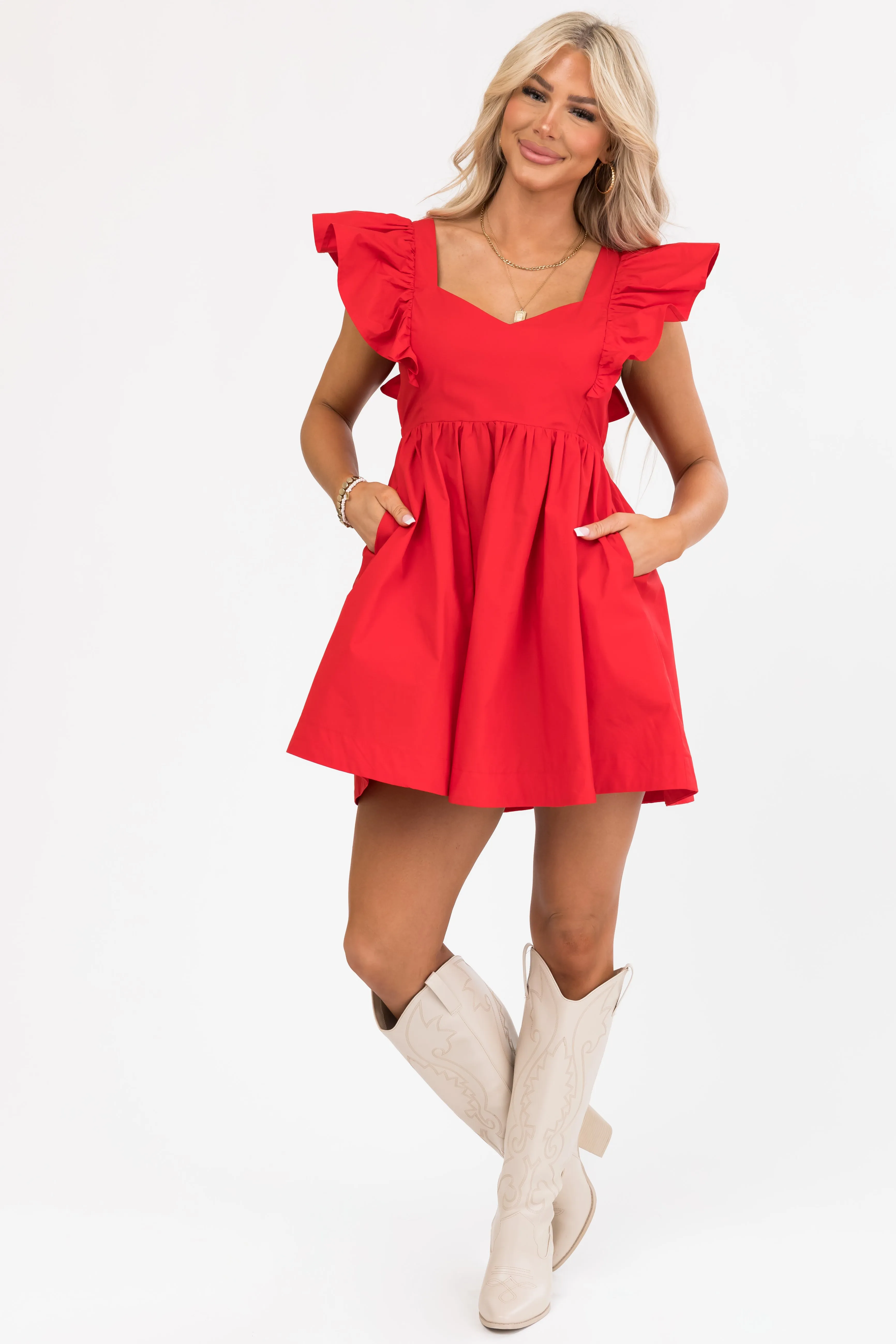 Lipstick Short Ruffle Sleeve Tie Back Mini Dress sold by Lime Lush product image thumbnail 5