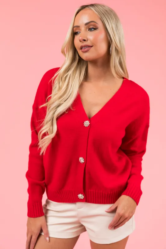 Cranberry Gemstone Button Up Light Cardigan sold by Lime Lush