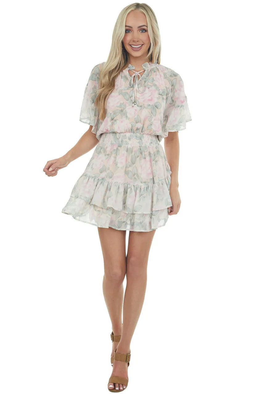 Peach Floral Print Ruffle Woven Mini Dress sold by Lime Lush product image thumbnail 3