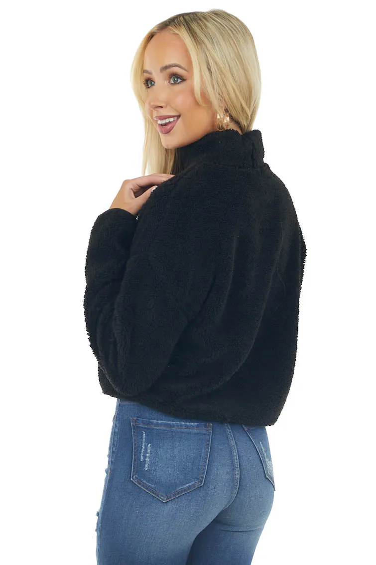 Black Soft Faux Fur Mock Neck Crop Top sold by Lime Lush product image thumbnail 3