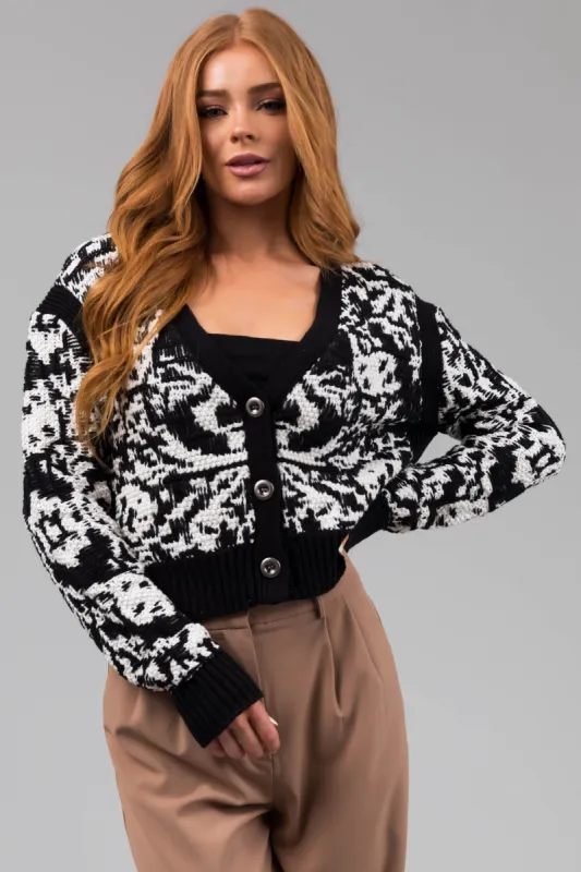 Black Two Tone Slightly Cropped Button Cardigan sold by Lime Lush