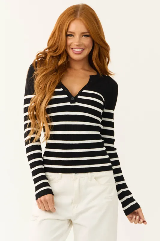 Black Striped Long Sleeve Ribbed Knit Top sold by Lime Lush