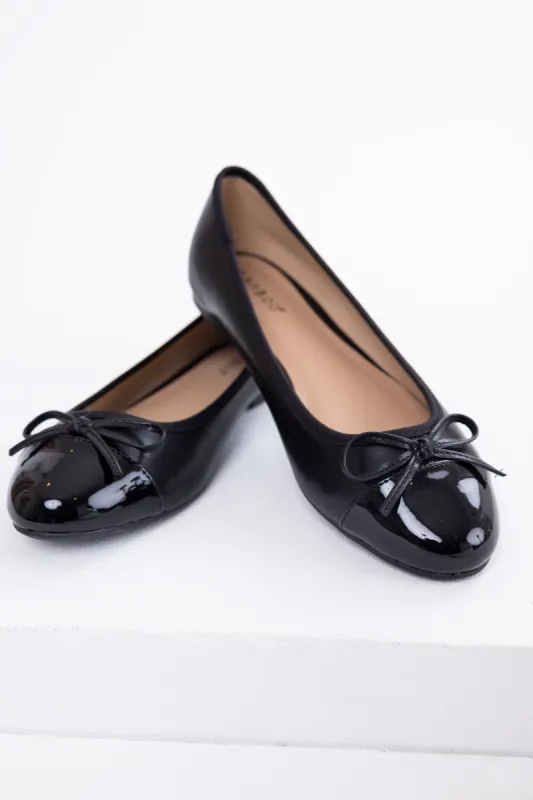 Black Faux Leather Shiny Toe Ballerina Flats sold by Lime Lush