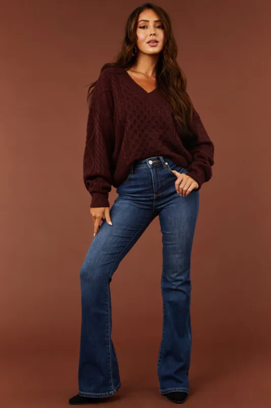 Ceros Dark Wash Super High Rise Flare Denim Jeans sold by Lime Lush
