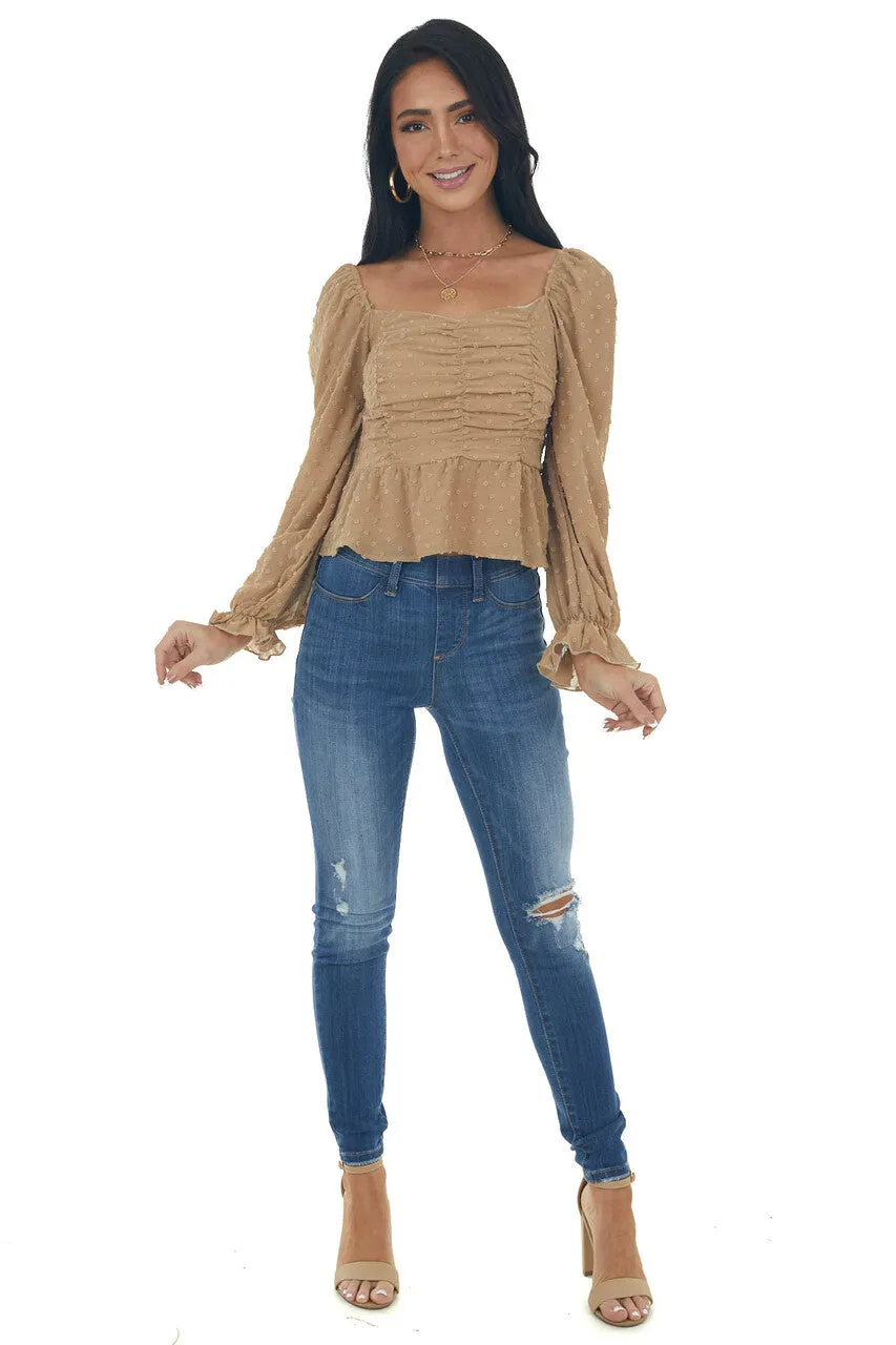 Latte Swiss Dot Front Ruching Woven Blouse sold by Lime Lush product image thumbnail 3