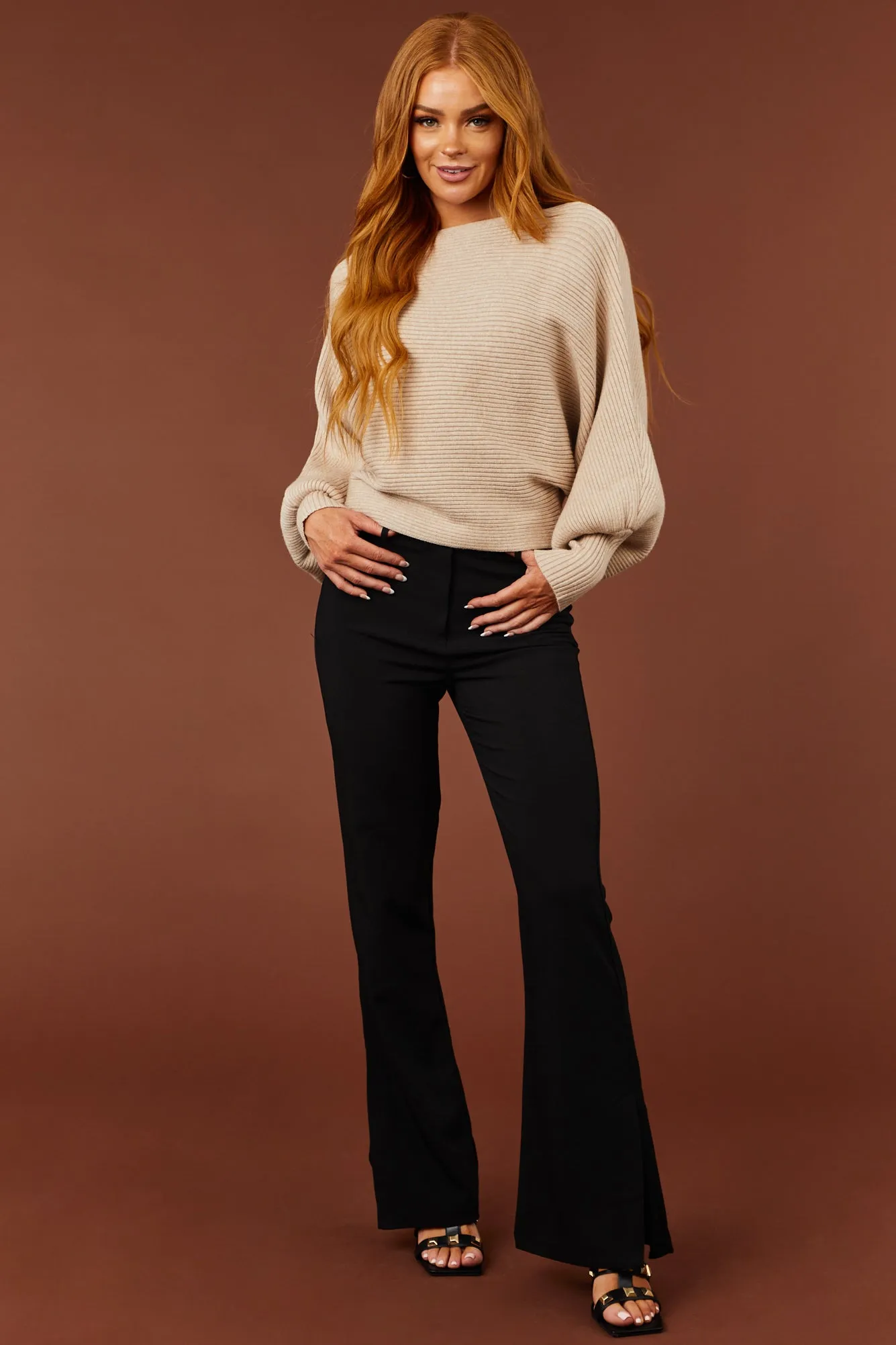 Black Slit Flare Leg Twill Pants sold by Lime Lush product image thumbnail 5