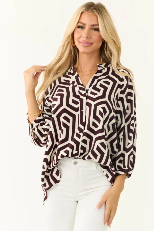 Cocoa Geometric Print Button Up Blouse sold by Lime Lush