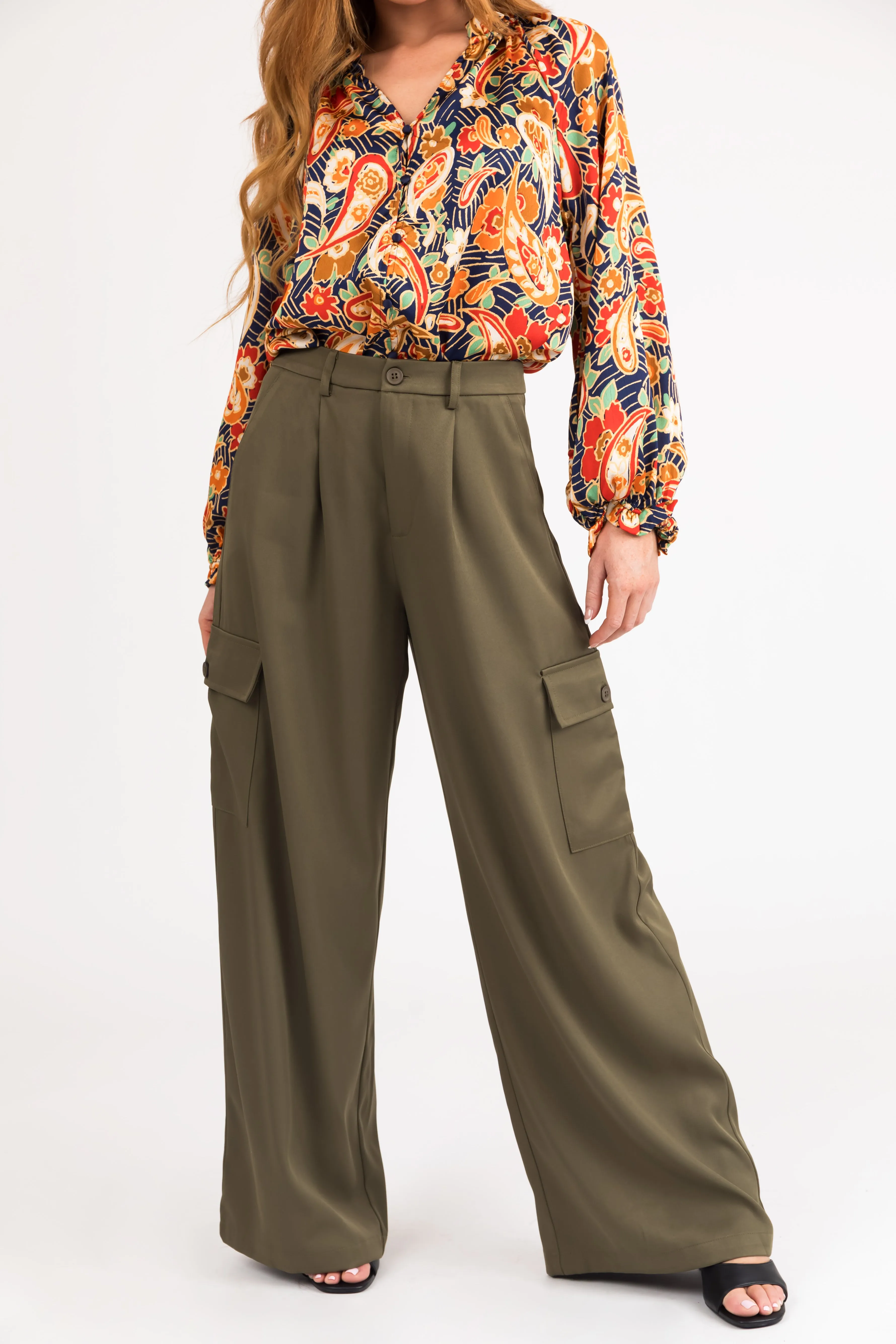 Army Green High Rise Wide Leg Cargo Pants sold by Lime Lush product image thumbnail 2