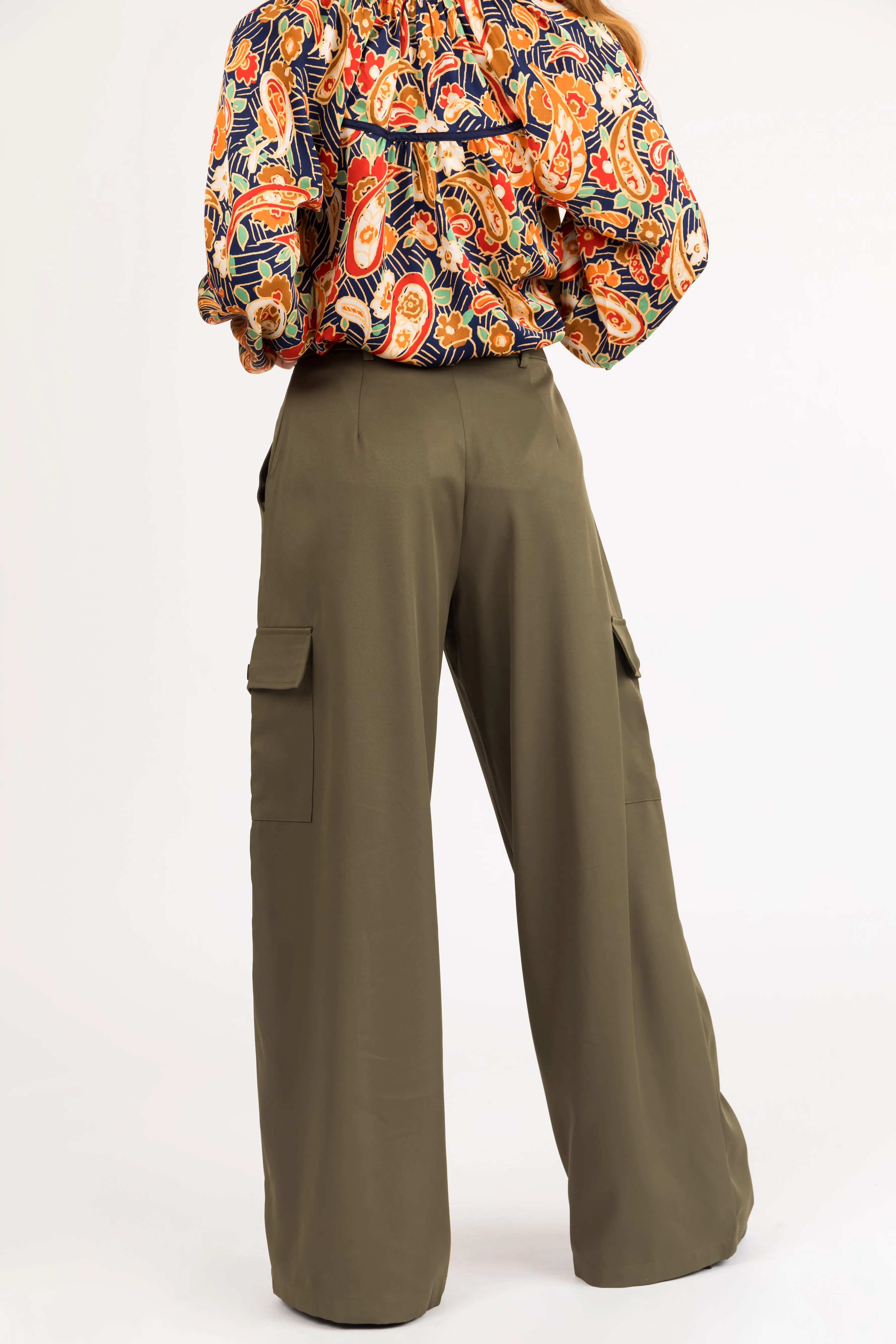 Army Green High Rise Wide Leg Cargo Pants sold by Lime Lush product image thumbnail 4